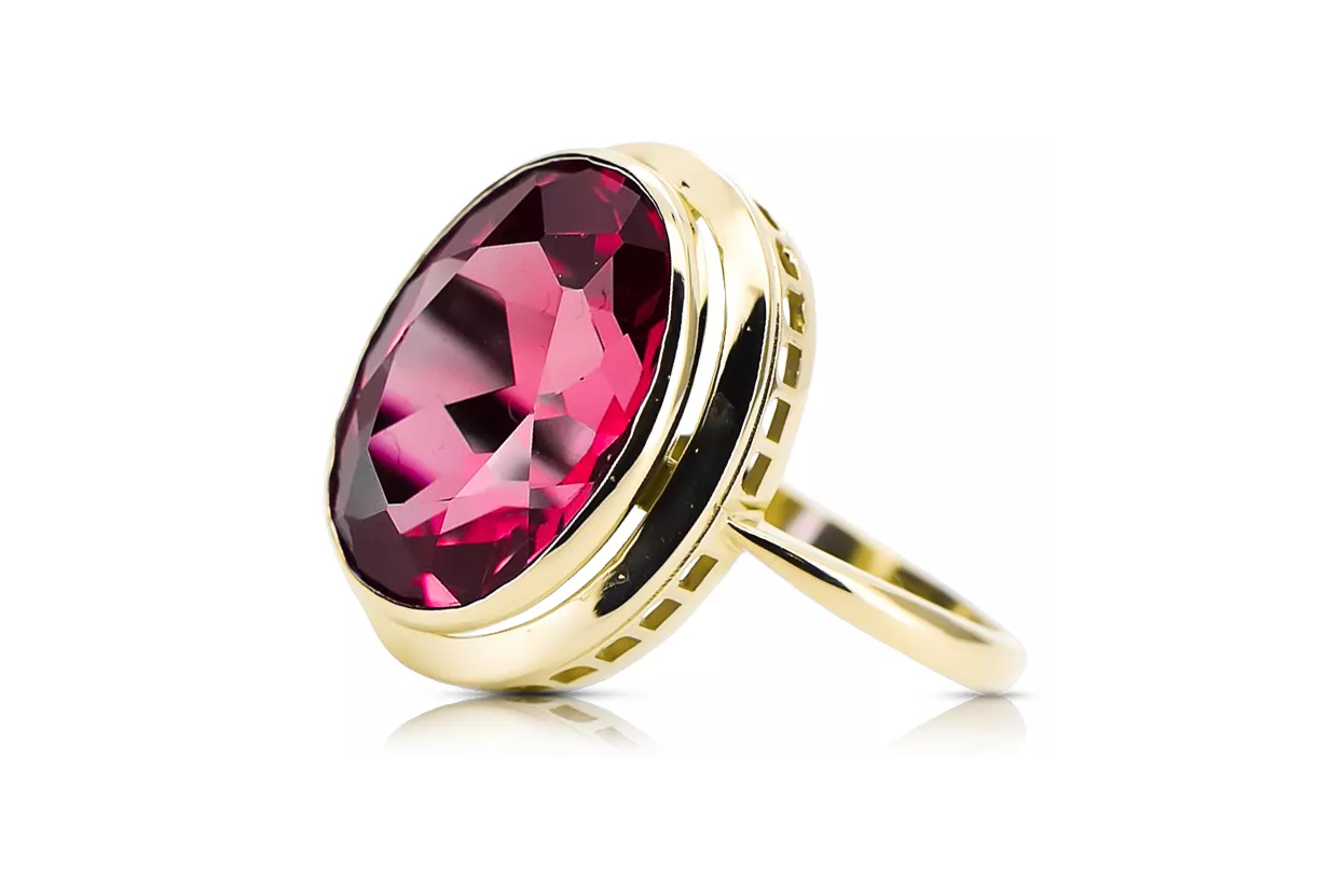 14k geltono aukso Rubinas Žiedas Vintažinis stilius vrc285y